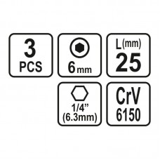 65504 STHOR Set 3 biti profil hexagonal 6x25 mm, p..